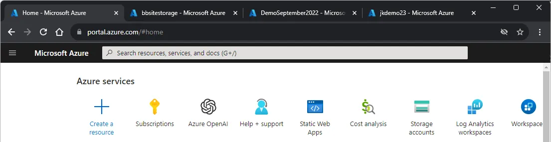 Screenshot of the Azure Portal Fav Icons without Extension