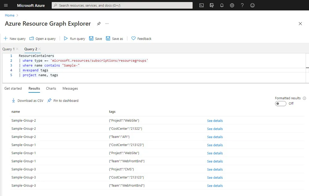 Screenshot of quick query with Azure Grpah Explorer