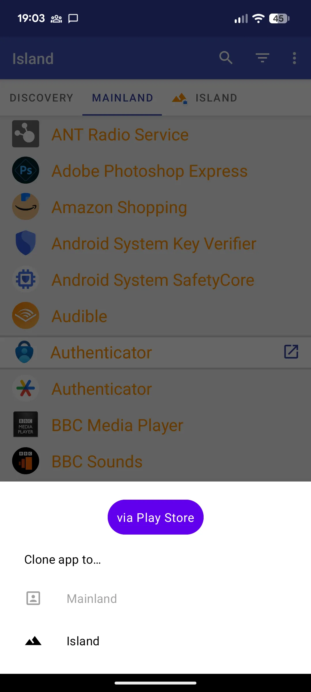 Screen shot of the app search with briefcase icon