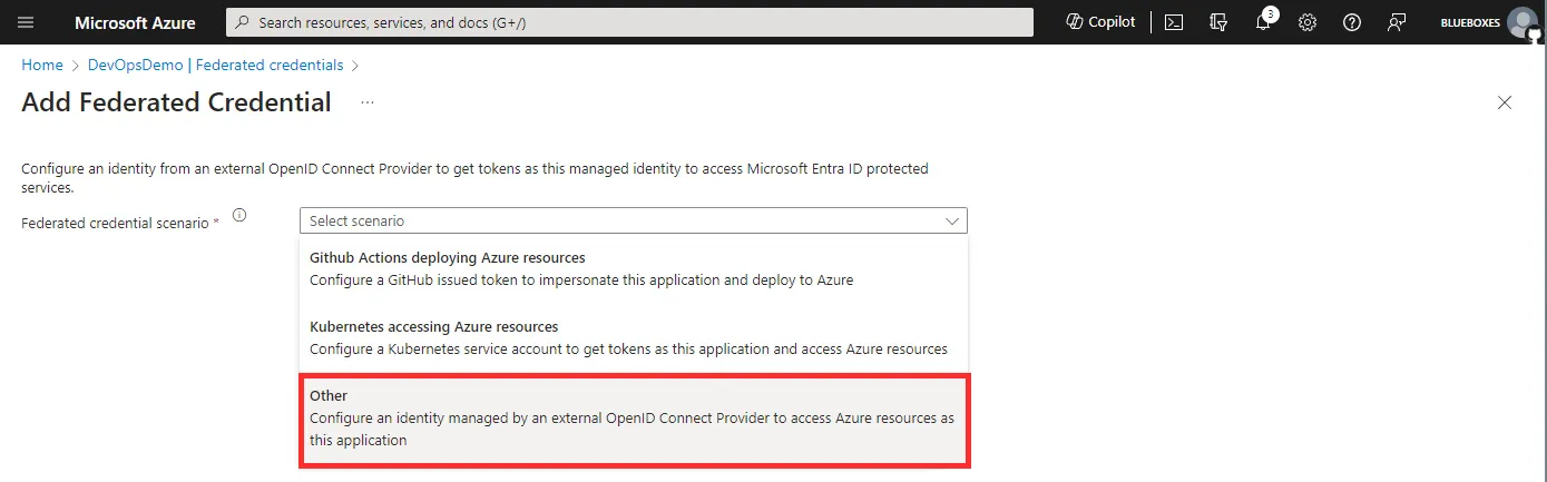 Screenshot of Azure DevOps highlighting how to find Manual Setup