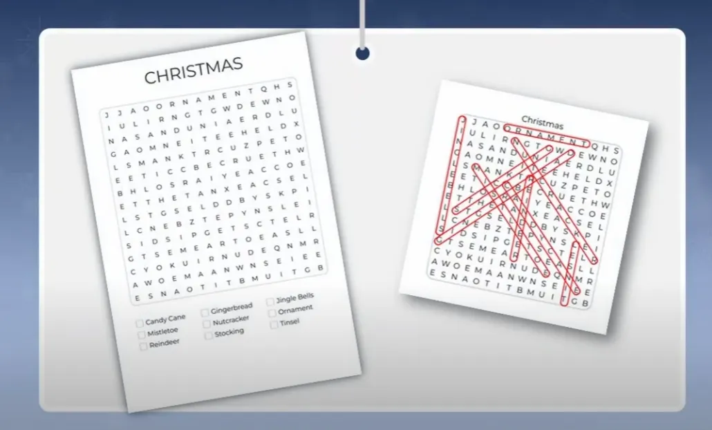 A screenshot of some word searches and solutions